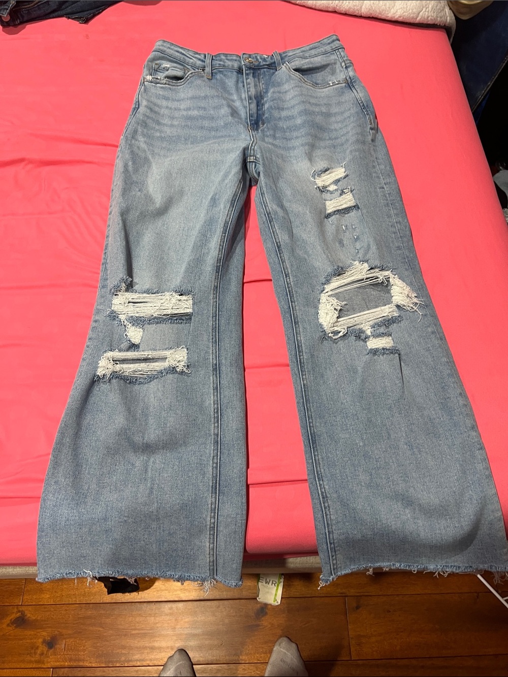 Lovervet, Light Blue Distressed Wide-Leg Women’s Jeans